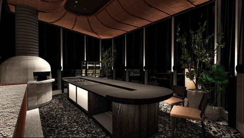Bianca Omakase garden terrace at night