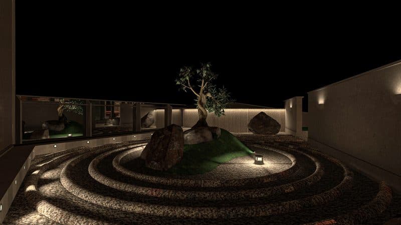 Bianca Omakase rock garden at night