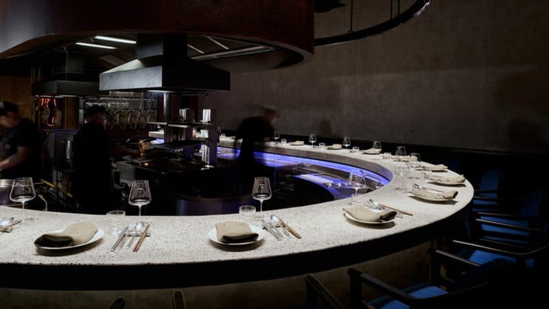 Kong's curved chef's counter and open kitchen in Manila