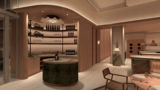 LUME wine room with a green tiled counter